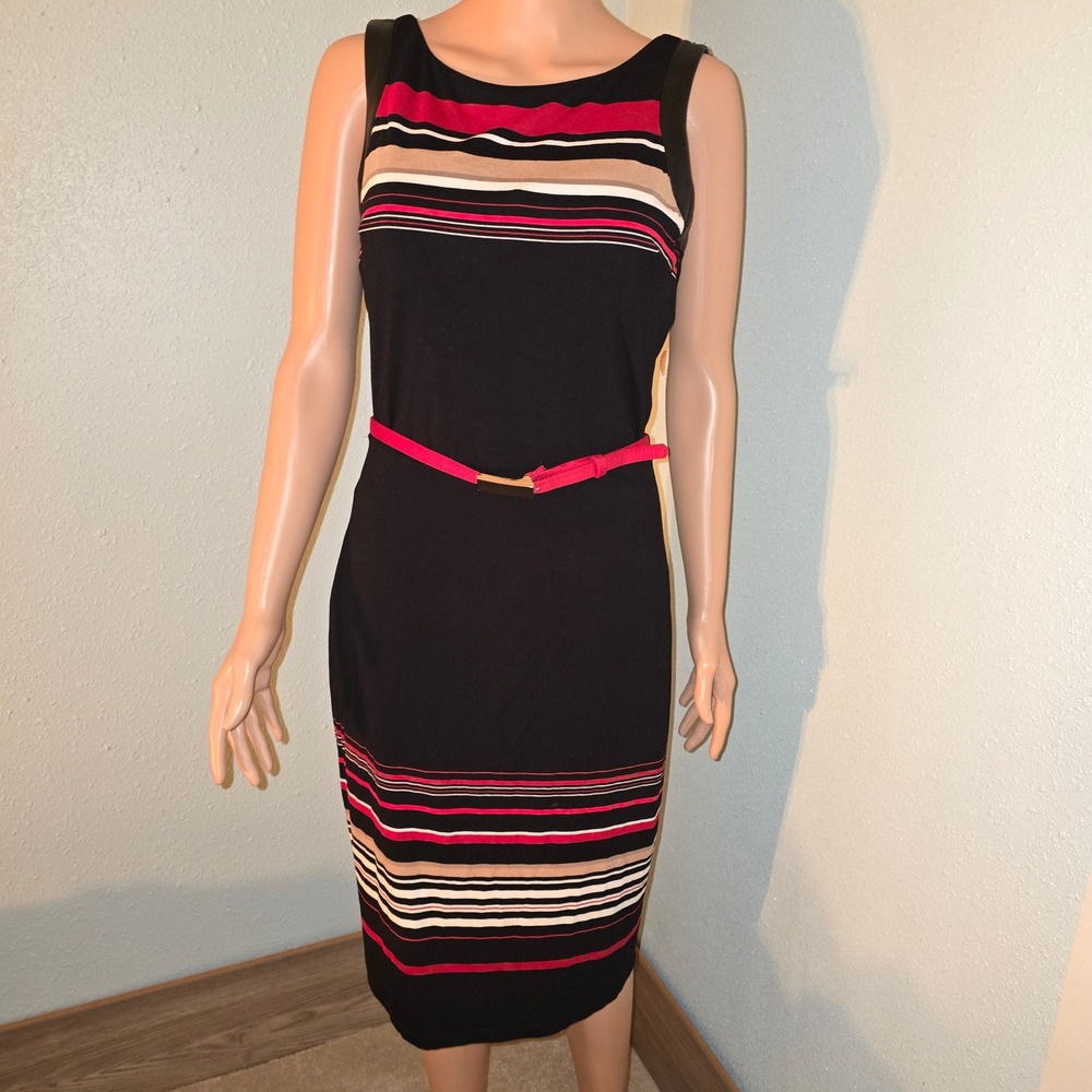 White House Black Market Dress‎ Sleeveless Sheath Striped Career Size 6